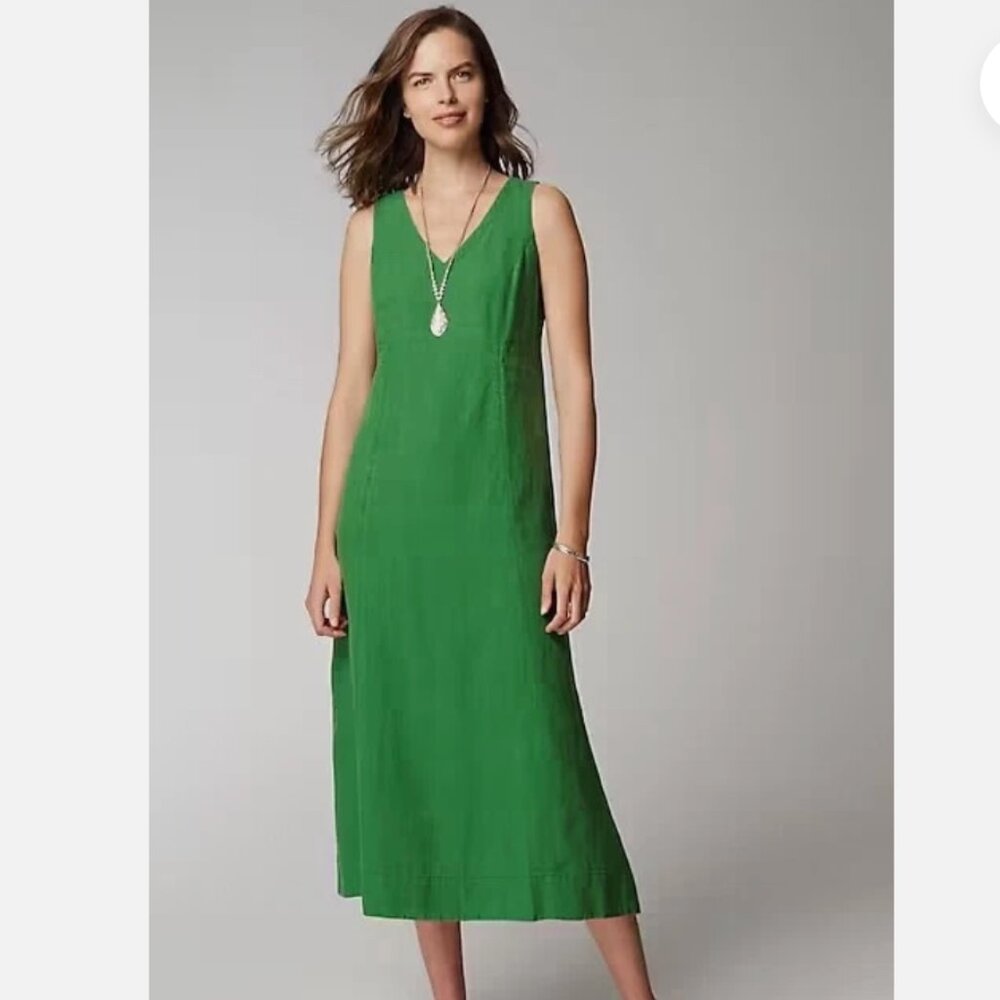 J. Jill Linen Seamed V-Neck Midi Dress (Rainforest)
